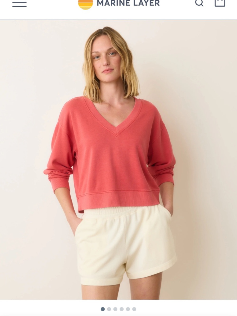 Marine Layer Cropped V-Neck Sweater in Coral NWT
